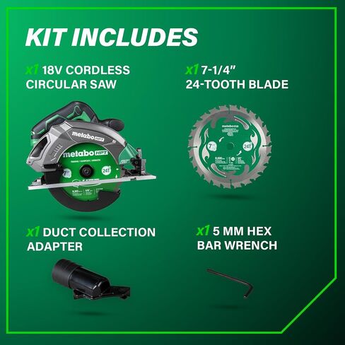 Metabo HPT 18V Multivolt Cordless Circular Saw ، شفرة المنشار 7-1/4 بوصة ، أداة كهربائية فقط-لا بطارية ، مصباح LED ، منفاخ الغبار ، حماية الشفرة على الأصل وربطها ، خفيفة الوزن ، C1807DAQ4 in Kuwait