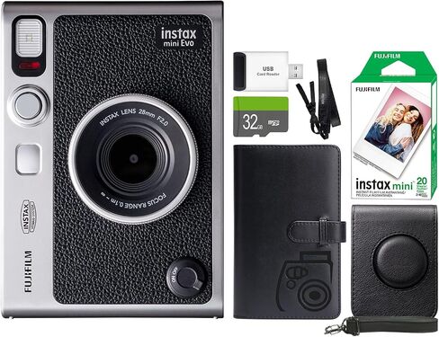 كاميرا FUJIFILM INSTAX Mini EVO Hybrid الفورية باللون البني + فيلم Fuji Instax 20 ورقة + حافظة مخصصة وألبوم 32 جيجابايت حزمة ملحقات in Saudi Arabia