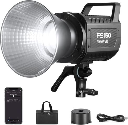 NEEWER FS150 LED Video Light 2.4G/APP Control, 130W 5600K COB Daylight Silent Photography Continuous Output Lighting 4 Precise Dimming Types 102000lux/1m CRI97+ 9 Effects Bowens Mount, US Plug in Saudi Arabia