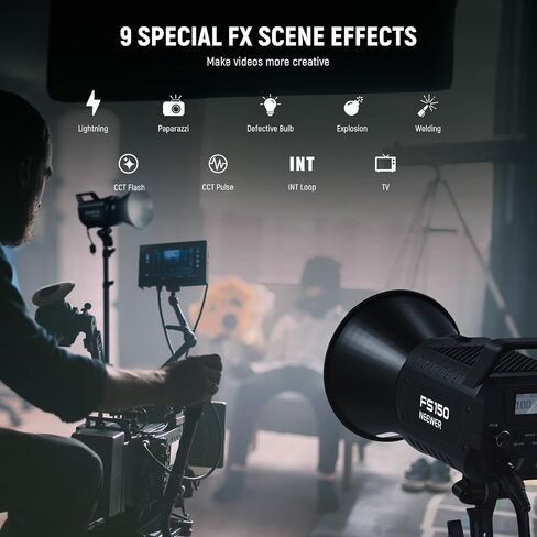 NEEWER FS150 LED Video Light 2.4G/APP Control, 130W 5600K COB Daylight Silent Photography Continuous Output Lighting 4 Precise Dimming Types 102000lux/1m CRI97+ 9 Effects Bowens Mount, US Plug in Saudi Arabia