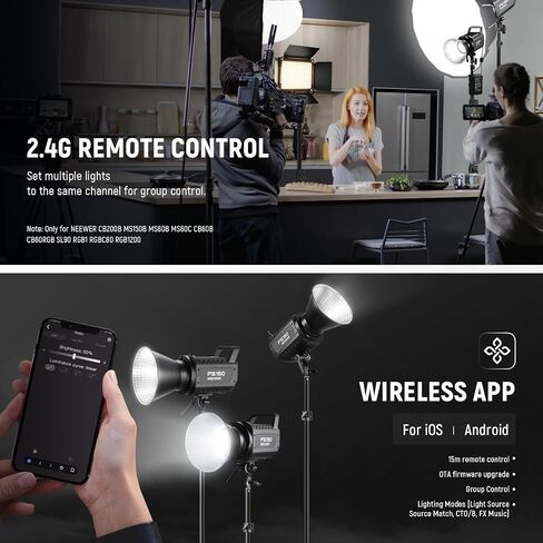 NEEWER FS150 LED Video Light 2.4G/APP Control, 130W 5600K COB Daylight Silent Photography Continuous Output Lighting 4 Precise Dimming Types 102000lux/1m CRI97+ 9 Effects Bowens Mount, US Plug in Saudi Arabia