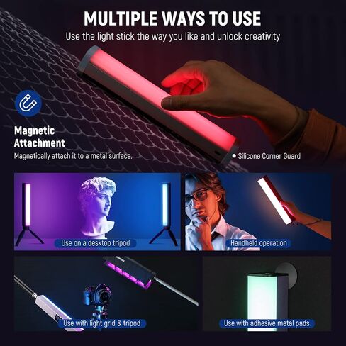 Neewer RGB LED Video Light Stick ، ​​Bar Bar & App Control ، Magnetic Handheld Lighting Lighting Wand ، Dimmable 3200K ~ 5600K CRI98+ LED LED كامل اللون مع بطارية 6400 مللي أمبير في الساعة ، 17 مشاهد ، RGB1 in Kuwait