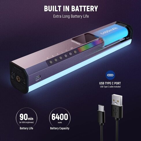 Neewer RGB LED Video Light Stick ، ​​Bar Bar & App Control ، Magnetic Handheld Lighting Lighting Wand ، Dimmable 3200K ~ 5600K CRI98+ LED LED كامل اللون مع بطارية 6400 مللي أمبير في الساعة ، 17 مشاهد ، RGB1 in Kuwait