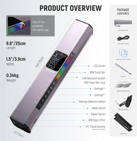 Neewer RGB LED Video Light Stick ، ​​Bar Bar & App Control ، Magnetic Handheld Lighting Lighting Wand ، Dimmable 3200K ~ 5600K CRI98+ LED LED كامل اللون مع بطارية 6400 مللي أمبير في الساعة ، 17 مشاهد ، RGB1 in Kuwait