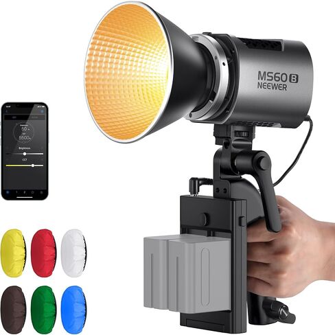 Neewer MS60B LED Video Light 2.4g/App Control ، 65W MENAL MINI MINI COM COP COB COMPATION LUPPLITION SPOTLIGHT 2700K-6500K ، 40000LUX@1M ، CRI 97+/TLCI 98+ ، 12 EFFERT in Kuwait