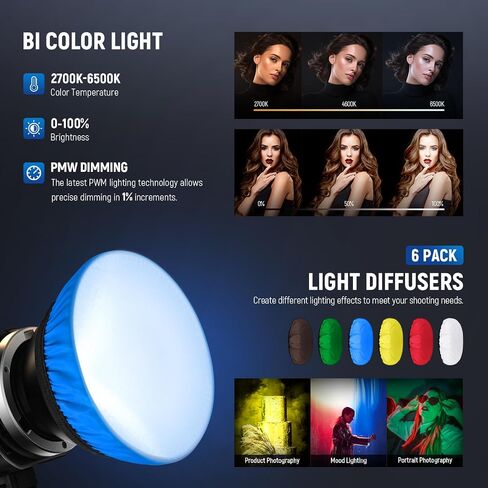 Neewer MS60B LED Video Light 2.4g/App Control ، 65W MENAL MINI MINI COM COP COB COMPATION LUPPLITION SPOTLIGHT 2700K-6500K ، 40000LUX@1M ، CRI 97+/TLCI 98+ ، 12 EFFERT in Kuwait
