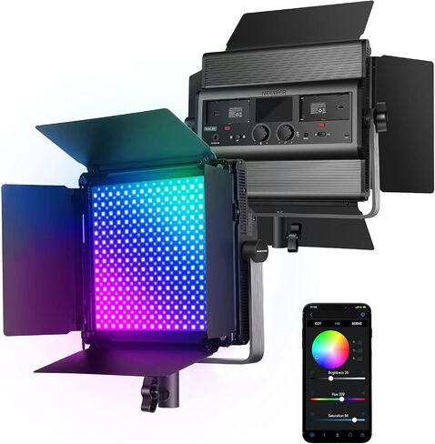 NEEWER RGB1200 RGB LED Video Light Panel with APP/2.4G Control, 60W Studio Photography Lighting 22000Lux@0.5m/1% Precise Min Dimming/360° Full Color/ CRI97+/TLCI98+/2500K-8500K/18 Effect with Barndoor in Saudi Arabia