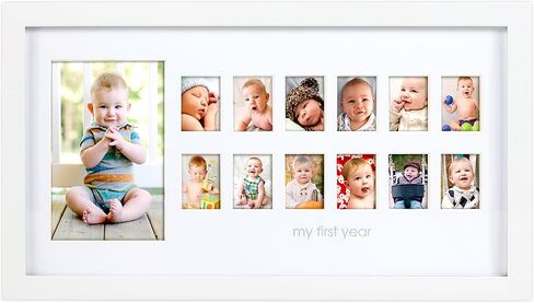 Pearhead My First Year Photo Moments, Baby's First Twelve Months Photo Collage and Gender Neutral Keepsake, Ideal for Baby Shower, New Mom Gift and Nursery Decor, 13 Photo Inserts, White in Saudi Arabia