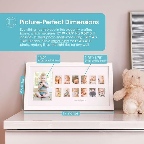 Pearhead My First Year Photo Moments, Baby's First Twelve Months Photo Collage and Gender Neutral Keepsake, Ideal for Baby Shower, New Mom Gift and Nursery Decor, 13 Photo Inserts, White in Saudi Arabia