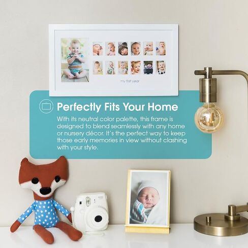 Pearhead My First Year Photo Moments, Baby's First Twelve Months Photo Collage and Gender Neutral Keepsake, Ideal for Baby Shower, New Mom Gift and Nursery Decor, 13 Photo Inserts, White in Saudi Arabia