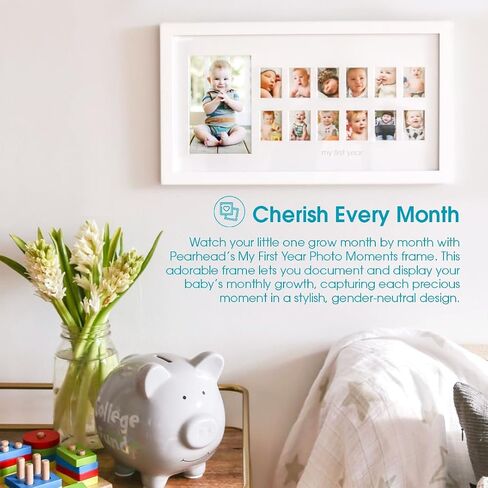 Pearhead My First Year Photo Moments, Baby's First Twelve Months Photo Collage and Gender Neutral Keepsake, Ideal for Baby Shower, New Mom Gift and Nursery Decor, 13 Photo Inserts, White in Saudi Arabia