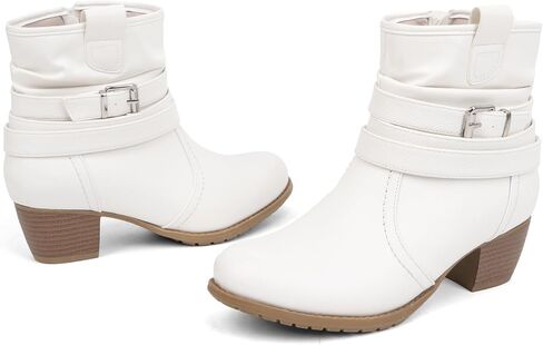 VJH confort Women's Mid Calf Boots,Round Toe Comfort Low Heel Slouchy Dress Booties with Buckle Strap Side Zipper in Saudi Arabia
