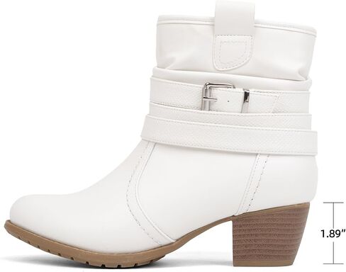 VJH confort Women's Mid Calf Boots,Round Toe Comfort Low Heel Slouchy Dress Booties with Buckle Strap Side Zipper in Saudi Arabia