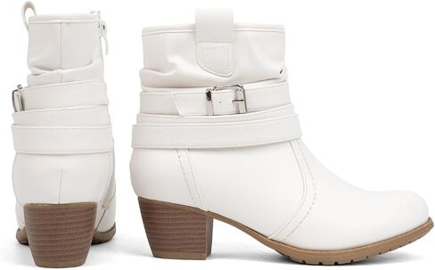 VJH confort Women's Mid Calf Boots,Round Toe Comfort Low Heel Slouchy Dress Booties with Buckle Strap Side Zipper in Saudi Arabia