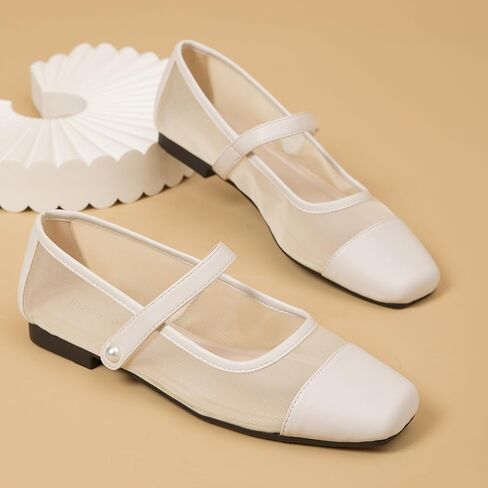 حذاء ماري جين للنساء، حذاء مسطح سهل الارتداء بحزام الكاحل (بني، 7) in Kuwait