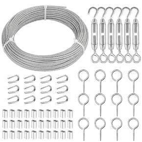 TooTaci 1/8 Wire Rope Kit, 100ft 1/8 Stainless Steel Cable Wire Rope, 1/8 Vinyl Coated Metal Wire Cable 7×7 Strands, Turnbuckles for Cables Wire, String Light Hanging, Clothesline, Fence Wire