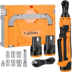 This Hill 3/8" Cordless Electric Ratchet Wrench Set with 2 Pack 2000 mAh 10C Lithium-Ion Battery,12V 40 Ft-lbs Power Ratchet Driver,7 Sockets and Charger for Automobile Engine