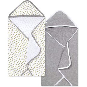 Burts Bees Baby Infant Hooded Towels Hello Moon! Organic Cotton, Unisex Bath Essentials and Newborn Necessities, Soft Nursery Towel with Hood Set, 2-Pack Size 29 x 29 Inch