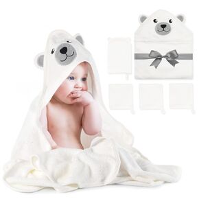 Momcozy Cute Elephant Hooded Baby Towel- 8 Piece Bath Essential, 2 x Towels and 6 x Wash Cloth Set- Perfect Shower Gift for Boys or Girls - Soft and Comfort for Newborn, Infant and Toddler