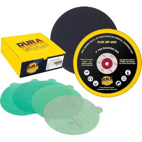 Dura-Gold 800, 1000, 1500, 2000, 3000 Grit 6" Green Film PSA Sanding Discs & 6" PSA DA Sander Backing Plate