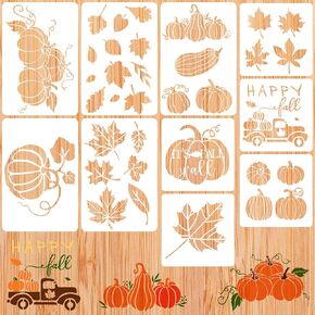 10 Pieces Fall Stencils Thanksgiving Painting Stencils Autumn Leaf Maple Leaf Pumpkin Truck Stencils Pumpkin Templates for Crafts Painting on Wood DIY Slice Scrapbook Decor, 2 Sizes (Abstract Style)