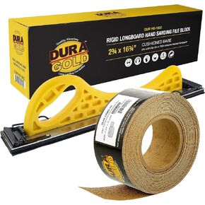 Dura-Gold Pro Series Longboard Hand Sanding File Sander Block - Hook & Loop Backing and PSA Backing Adapter Pad & 60 Grit PSA Longboard Sandpaper 20 Yard Roll, 2-3/4" Wide