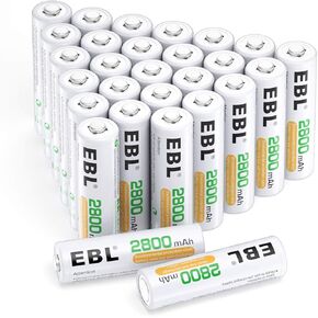 EBL 20-Counts AA Rechargeable Batteries 2,800mAh High Capacity AA Batteries