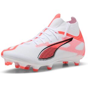 PUMA Women's Ultra 5 Match + Firm, Artificial Ground Soccer Cleats, White-Black-Glowing Red, 7.5