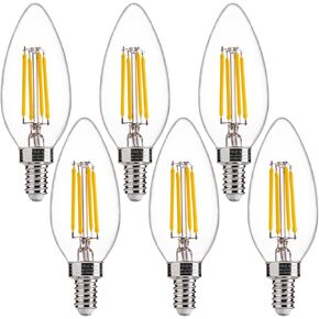 مصابيح إضاءة ثريا LED مكافئة FLSNT 60 وات، مصابيح قاعدة شمعدان LED قابلة للتعتيم B11 E12، 3500K أبيض طبيعي، 550LM، 24 حزمة