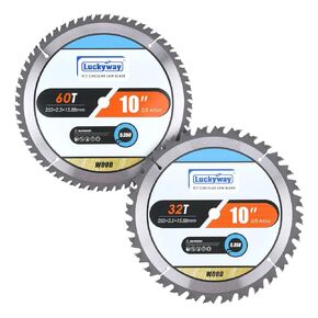 Luckyway 10 Inch Table Saw Blade/Miter Saw Blade for Ultra-Nice Word Cutting in Construction, Two Pack of 60-Tooth & 32-Tooth