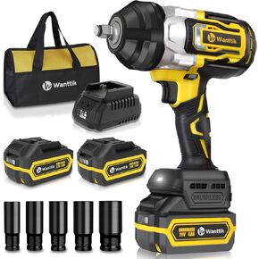 1300N.m Cordless Impact Wrench 1/2 Inch, 21V Brushless High Torque Impact Gun w/ 2 x 4.0Ah Batteries, Fast Charger, 5 Sockets and Tool Bag