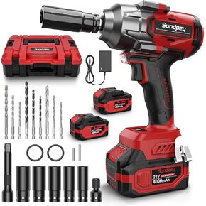 Sundpey Cordless Impact Wrench 1033Ft-lbs - 1400N·m High Torque Impact Gun - 21V Brushless Impact Driver with 2pcs 4.0Ah Battery & 5 Sockets & 9 Drill Bits & 1/2" Hexagonal Adapter for Car Truck Home