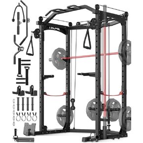 Power Cage, Multi-Functional Power Racks for Home Gym with Cable Crossover System, 1600LBS Weight Capacity Fitness Reality Squat Rack for Strength Workout with More Training Attachment