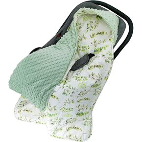 Car Seat Blankets for Babies Winter Car Seat Covers 100% Cotton Minky Baby Swaddle Blanket with Hat for Newborn Stroller Seat Liners, Baby Carrier 35 X 35 Inches (Blue Whale)