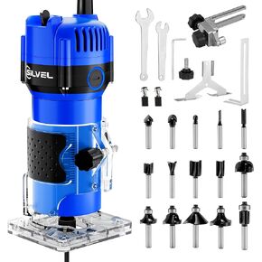 SILVEL Wood Router, 800W Wood Routers for Woodworking, 6.5Amp 1.25HP Hand Wood Router Tool, 30000R/MIN Compact Edge Trimmer with 15 1/4" Router Bit Set, Blue