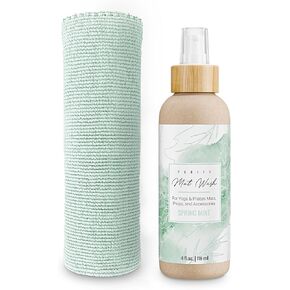 Organic Yoga Mat Cleaner Spray | Larger 8oz Size With Microfiber Cloth | Made in USA | Yoga Mat Spray Cleaner for all Mats and Pilates + Yoga Accessories | Gym Equipment Cleaner