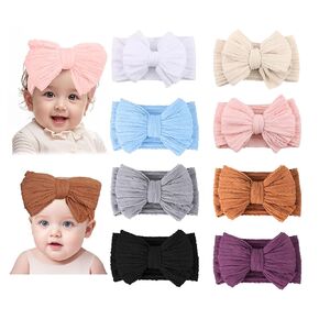 Stretchy Baby Girl Headband Bows, 8 Pack Nylon Hair Bands with Bow for Newborn Infant Toddler (66-01)