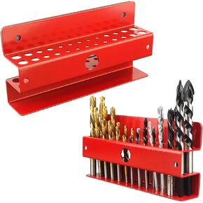 MUTUACTOR Magnetic Drill Bit Storage Rack,Heavy Duty Drill Bit Organizer Anti-slip Screwdriver Metal Bit Stand,No Drill Magnet Screw Driver Set for Long Phillips Head Drill Bits Storage,Red,26 Holes