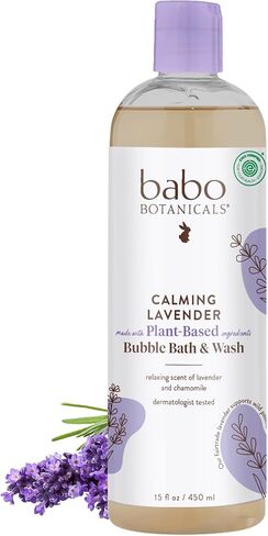 Babo botanicals تهدئة اللافندر 2-في 1 حمام الفقاعات والغسيل- البابونج والخزامى الاسترخاء- EWG التحقق من النباتات- لجميع الأعمار- معرمة مع الزيت العطري لافندر- 1 أو 2 عبوة in Kuwait