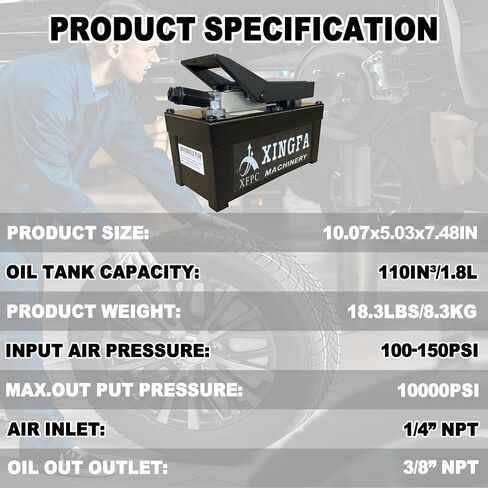 Air Hydraulic Pump 10,000 PSI, 1.7L Reservoir, NPT 3/8" Oil Outlet, NPT 1/4" Inlet, Hydraulic Pump Air Hydraulic Foot Pump, Blue in Saudi Arabia