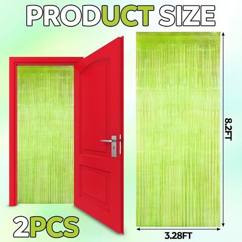 Neon Green Streamers Backdrop 3.28 x 8.2 ft Lime Green Foil Fringe Curtain Metallic Tinsel Door Streamers for Birthday Bachelorette Christmas, New Year, Disco Party, Neon Party Decorations in Kuwait