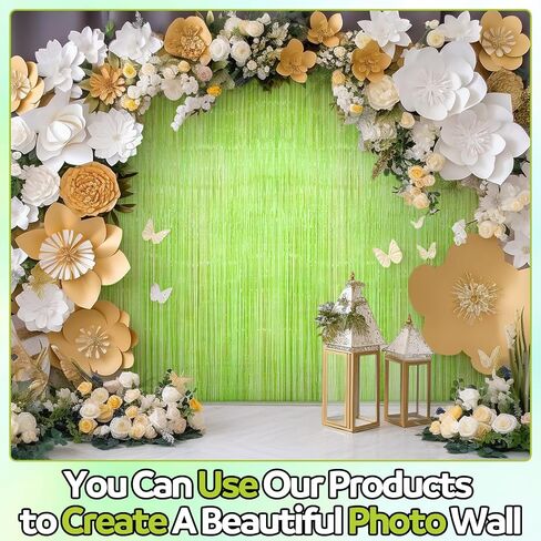 Neon Green Streamers Backdrop 3.28 x 8.2 ft Lime Green Foil Fringe Curtain Metallic Tinsel Door Streamers for Birthday Bachelorette Christmas, New Year, Disco Party, Neon Party Decorations in Kuwait