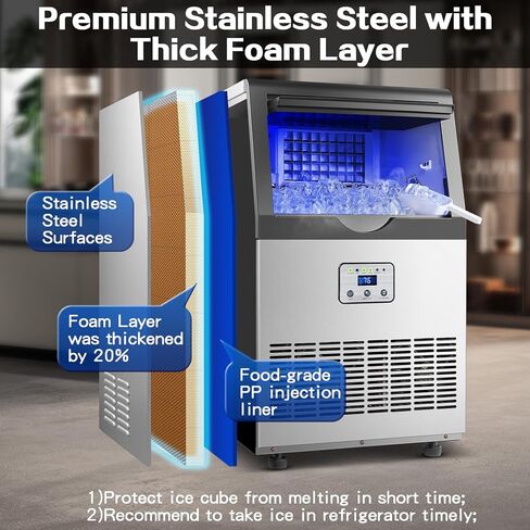 Commercial Ice Maker 100lbs/24H Ice Maker Machine, Auto Self-Cleaning, LED Digital Display, Blue Light, Under Counter/Freestanding Ice Machine for Home/Office/Restaurant/Bar in Saudi Arabia
