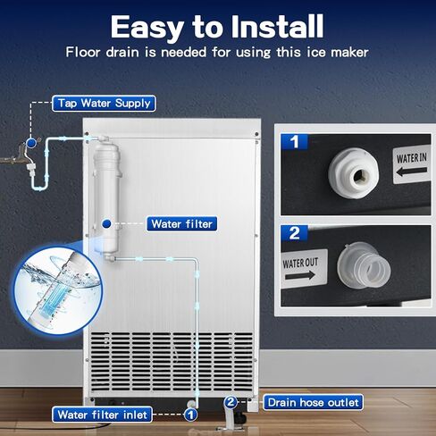 Commercial Ice Maker 100lbs/24H Ice Maker Machine, Auto Self-Cleaning, LED Digital Display, Blue Light, Under Counter/Freestanding Ice Machine for Home/Office/Restaurant/Bar in Saudi Arabia