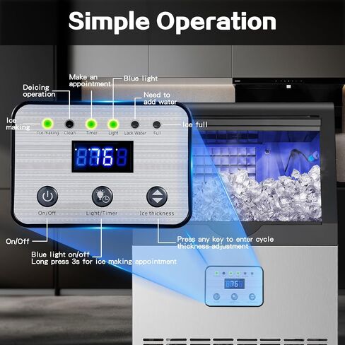 Commercial Ice Maker 100lbs/24H Ice Maker Machine, Auto Self-Cleaning, LED Digital Display, Blue Light, Under Counter/Freestanding Ice Machine for Home/Office/Restaurant/Bar in Saudi Arabia