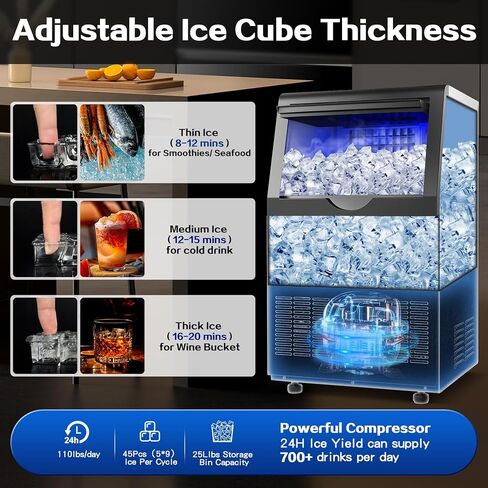 Commercial Ice Maker 100lbs/24H Ice Maker Machine, Auto Self-Cleaning, LED Digital Display, Blue Light, Under Counter/Freestanding Ice Machine for Home/Office/Restaurant/Bar in Saudi Arabia