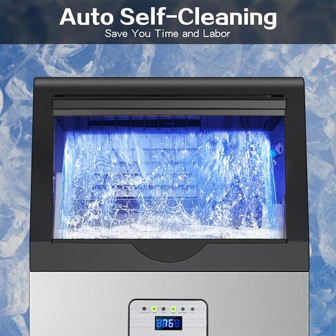 Commercial Ice Maker 100lbs/24H Ice Maker Machine, Auto Self-Cleaning, LED Digital Display, Blue Light, Under Counter/Freestanding Ice Machine for Home/Office/Restaurant/Bar in Saudi Arabia
