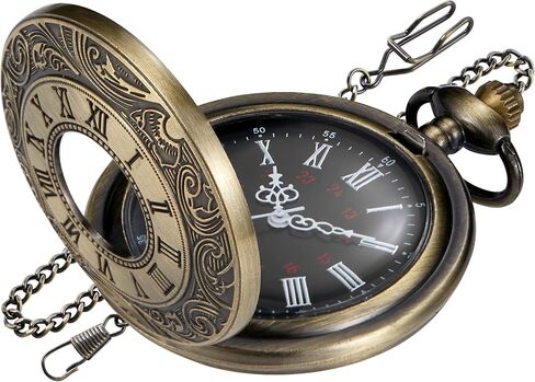 Realpoo Silvery Hollow Men's Pocket Watch, Roman Digital Scale Men's Quartz Pocket Watches, Quartz Pocket Watch with Chain for Men-Silvery in Saudi Arabia