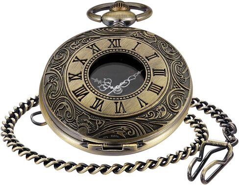 Realpoo Silvery Hollow Men's Pocket Watch, Roman Digital Scale Men's Quartz Pocket Watches, Quartz Pocket Watch with Chain for Men-Silvery in Saudi Arabia