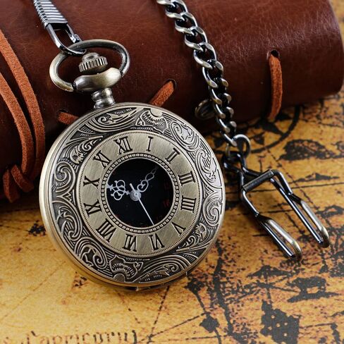 Realpoo Silvery Hollow Men's Pocket Watch, Roman Digital Scale Men's Quartz Pocket Watches, Quartz Pocket Watch with Chain for Men-Silvery in Saudi Arabia